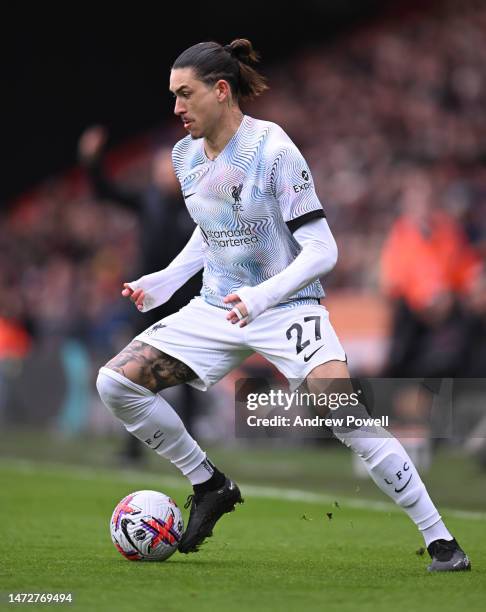 Darwin Nunez of Liverpool during the Premier League match between AFC Bournemouth and Liverpool FC at Vitality Stadium on March 11, 2023 in...