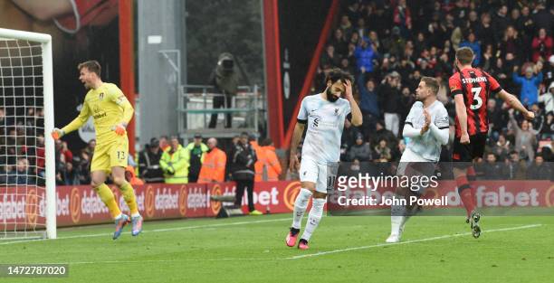 Mohamed Salah of Liverpool misses penalty during the Premier League match between AFC Bournemouth and Liverpool FC at Vitality Stadium on March 11,...