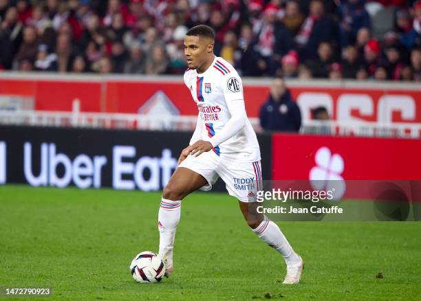 Amin Sarr of Lyon during the Ligue 1 match between Lille OSC and Olympique Lyonnais at Stade Pierre-Mauroy on March 11, 2023 in Lille, France.