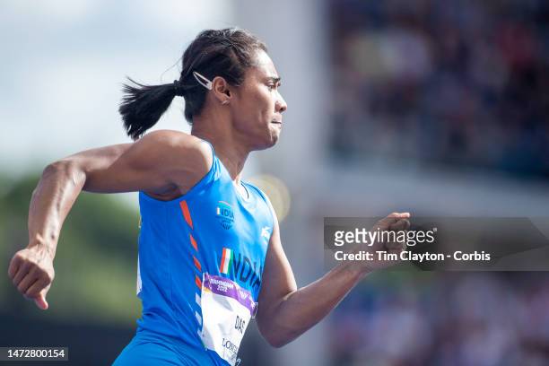 Hima Das of India in action in the Women's 200m - Round 1 - Heat 2 during the Athletics competition at Alexander Stadium during the Birmingham 2022...