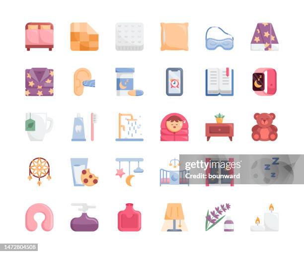 time to sleep flat design icons. - eye mask icon stock illustrations