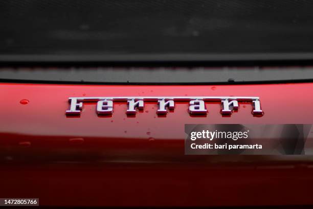 The Ferrari logo on luxury sports car