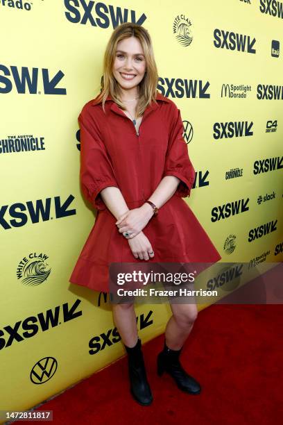 Elizabeth Olsen attends the "Love & Death" screening during the 2023 SXSW Conference and Festivals at The Paramount Theater on March 11, 2023 in...