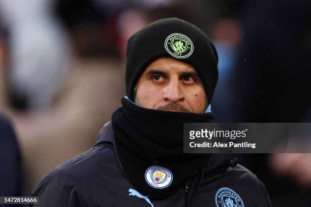 Kyle Walker of Manchester City looks on prior to the Premier League match between Crystal Palace and Manchester City at Selhurst Park on March 11,...