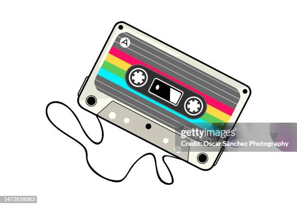 retro cassette audio tape in vector illustration, white background - obsolete icon stock pictures, royalty-free photos & images