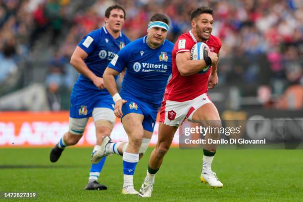 Rhys Webb of Wales in action during the Six Nations Rugby match between Italy and Wales at Stadio Olimpico on March 11, 2023 in Rome, Italy.