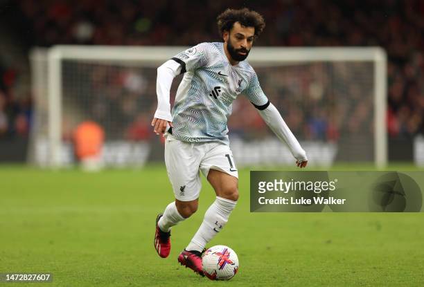 Mohamed Salah of Liverpool runs with the ball during the Premier League match between AFC Bournemouth and Liverpool FC at Vitality Stadium on March...