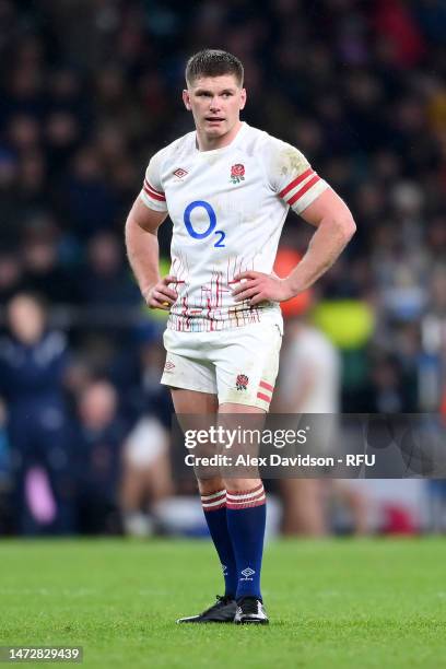 Owen Farrell of England looks dejected during the Guinness Six Nations Rugby match between England and France at Twickenham Stadium on March 11, 2023...