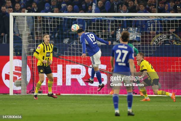 Kenan Karaman of FC Schalke 04 scores the team's second goal during the Bundesliga match between FC Schalke 04 and Borussia Dortmund at Veltins-Arena...