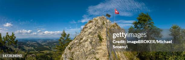 belchenflueh with swiss flag, aerial view, solothurn, switzerland - solothurn stock pictures, royalty-free photos & images