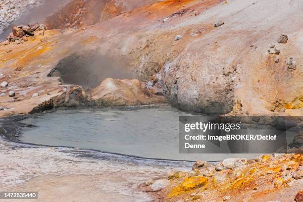 mud pot with fumarole in the bumpass hell solfatar field, lassen volcanic national park, california, usa - lassen volcanic national park stock illustrations