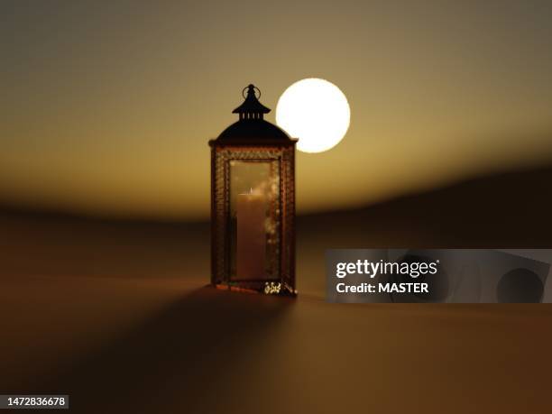 ramadan lanterns in desert before sunset - storm lantern stock pictures, royalty-free photos & images