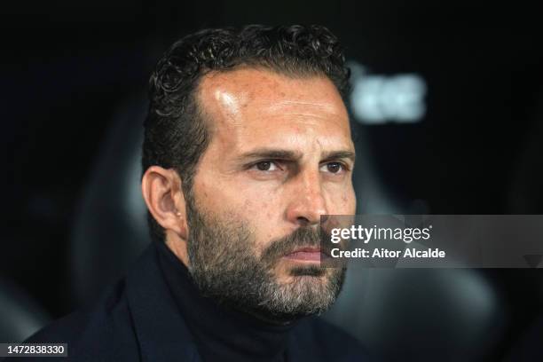 Ruben Baraja, Head Coach of Valencia CF, looks on prior to the LaLiga Santander match between Valencia CF and CA Osasuna at Estadio Mestalla on March...