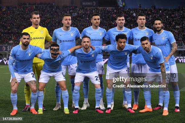 Players of SS Lazio pose for a photo prior to the Serie A match between Bologna FC and SS Lazio at Stadio Renato Dall'Ara on March 11, 2023 in...