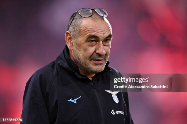 Maurizio Sarri, Head Coach of SS Lazio, looks on during the Serie A match between Bologna FC and SS Lazio at Stadio Renato Dall'Ara on March 11, 2023...