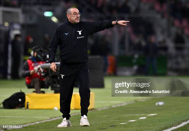 Maurizio Sarri, Head Coach of SS Lazio, reacts during the Serie A match between Bologna FC and SS Lazio at Stadio Renato Dall'Ara on March 11, 2023...