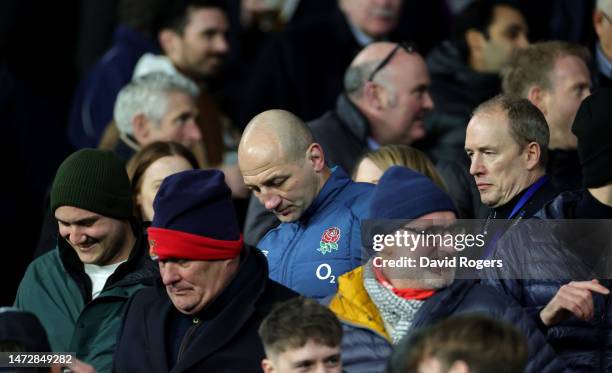 Steve Borthwick, the England head coach, looks dejected as he walks through the crowd, after his teams defeat during the Six Nations Rugby match...