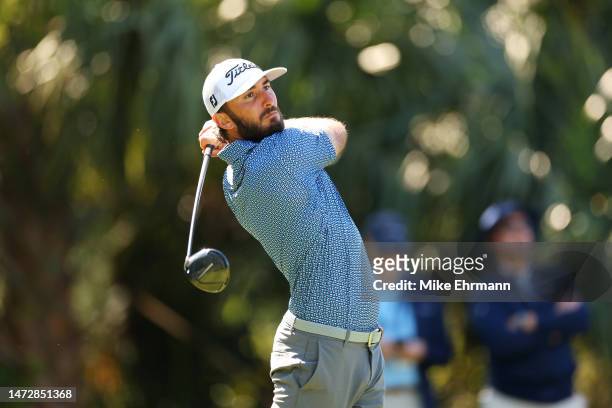 Max Homa of the United States plays his shot from the seventh tee during the third round of THE PLAYERS Championship on THE PLAYERS Stadium Course at...