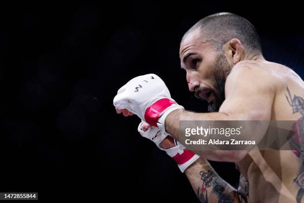 Enrique "Wasabi" Marin fights during the Mixed Martial Arts competition "WOW 8. El Camino del Guerrero" at Palacio de Vistalegre Arena on March 04,...