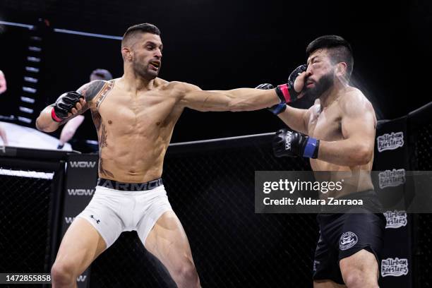 Alvaro Ugendo and Juan "El Chapo" Izquierdo fight during the Mixed Martial Arts competition "WOW 8. El Camino del Guerrero" at Palacio de Vistalegre...