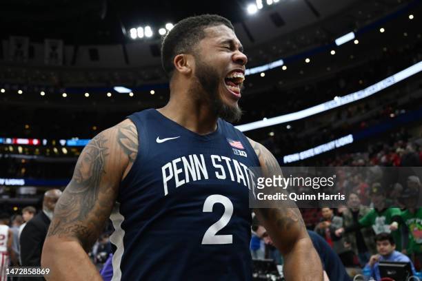 Myles Dread of the Penn State Nittany Lions reacts after the win against the Indiana Hoosiers during the second half in the semifinals of the Big Ten...