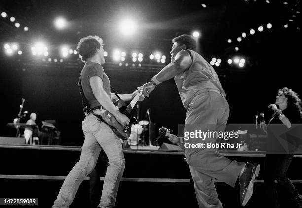 Clarence Clemons , Bruce Springsteen and E Street Band perform in concert during the last show of the Born in the U.S.A. Tour, October 2, 1985 in Los...