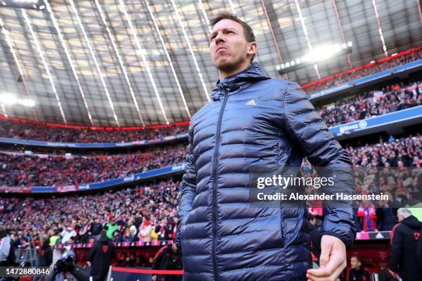 Julian Nagelsmann, head coach of FC Bayern München looks on prior to the Bundesliga match between FC Bayern München and FC Augsburg at Allianz Arena...