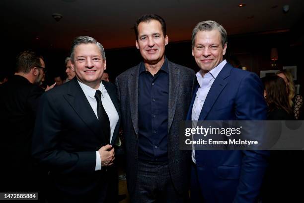 Netflix Co-Ceo Ted Sarandos, Netflix Film Chairman Scott Stuber, and Netflix Co-Ceo Greg Peters attend the Netflix Oscar Nominee Celebration at...