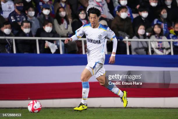 Yuki Otsu of Jubilo Iwata in action during the J.LEAGUE YBC Levain Cup 1st Sec. Group A match between Yokohama F･Marinos and Jubilo Iwata at NHK...