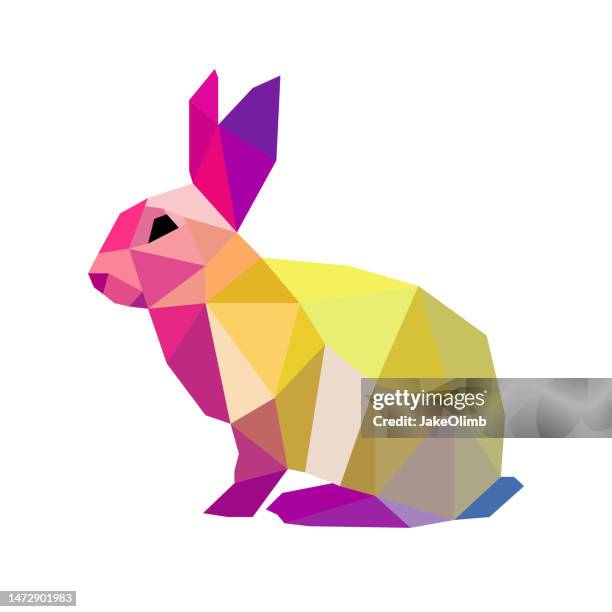 easter bunny low poly colorful - cute easter bunny stock illustrations