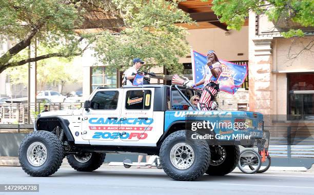 Terry Crews reprises his role of President Dwayne Elizondo Mountain Dew Camacho from the film "Idiocracy" during the 2023 SXSW Conference And...