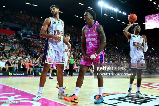 Barry Brown Jr of the Breakers reacts during game four of the NBL Grand Final series between Sydney Kings and New Zealand Breakers at Spark Arena, on...
