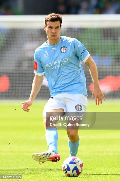Curtis Good of Melbourne City passes the ball during the round 20 A-League Men's match between Melbourne City and Brisbane Roar at AAMI Park, on...