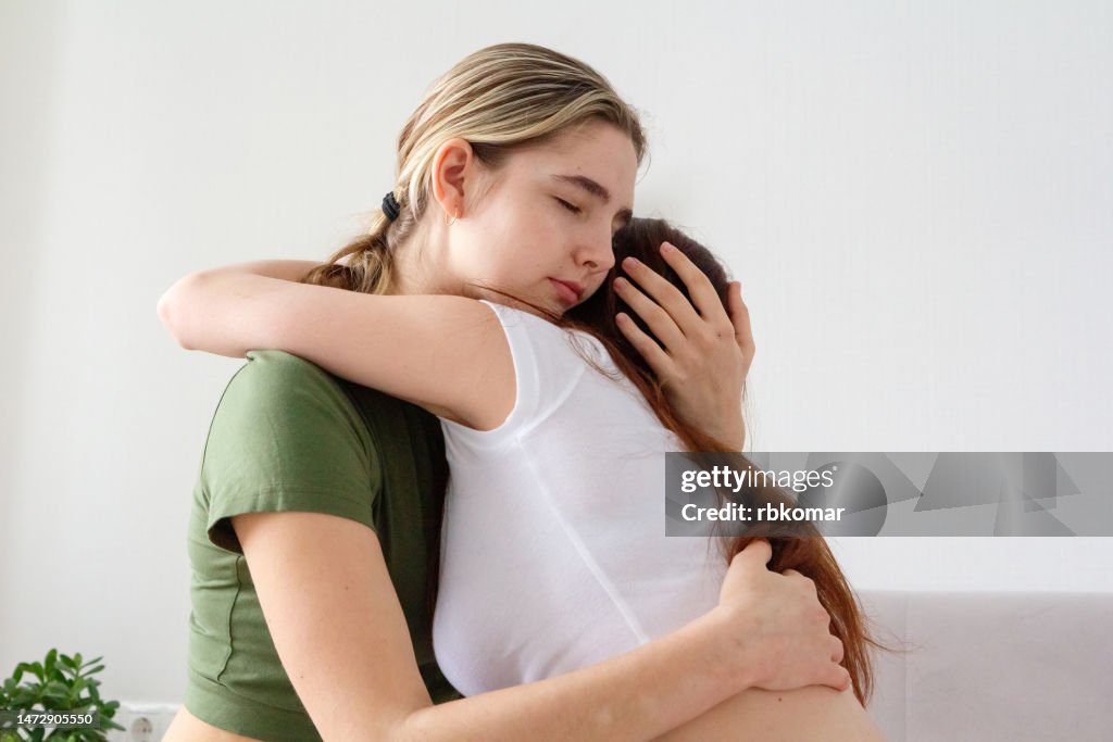 Empathy - Teenage girl supporting her beloved friend. Emotional stress