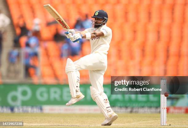 Virat Kohli of India bats during day four of the Fourth Test match in the series between India and Australia at Narendra Modi Stadium on March 12,...