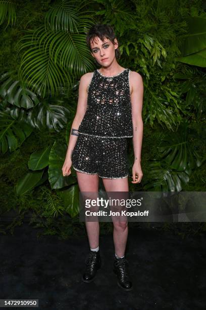 Kristen Stewart, wearing CHANEL attends the CHANEL and Charles Finch Pre-Oscar Awards Dinner on March 11, 2023 in Beverly Hills, California.