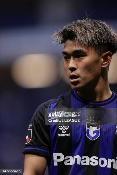 Ryotaro MESHINO of Gamba Osaka in action during the J.LEAGUE Meiji Yasuda J1 4th Sec. Match between Gamba Osaka and Sanfrecce Hiroshima at Panasonic...