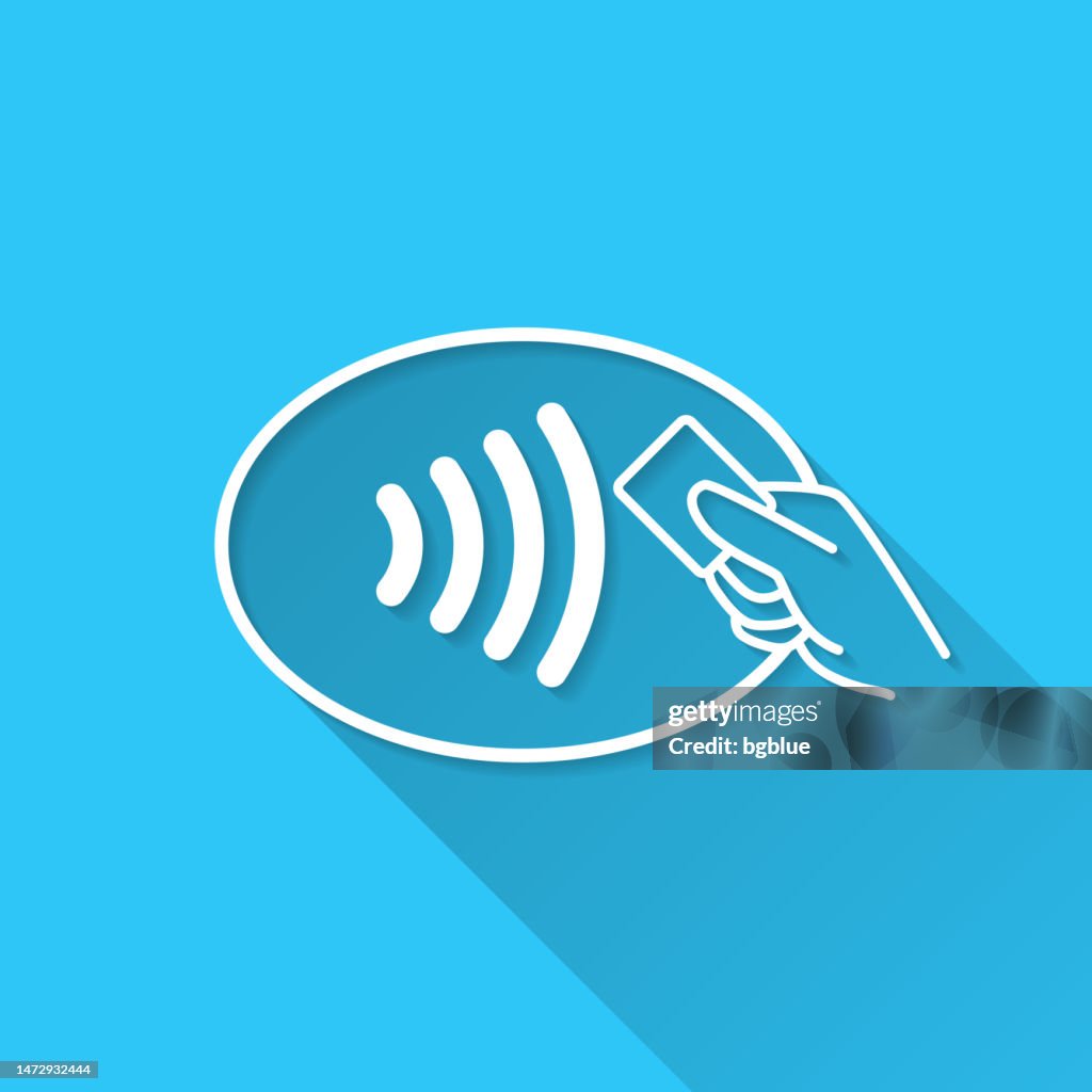 Contactless payment. Icon on blue background - Flat Design with Long Shadow