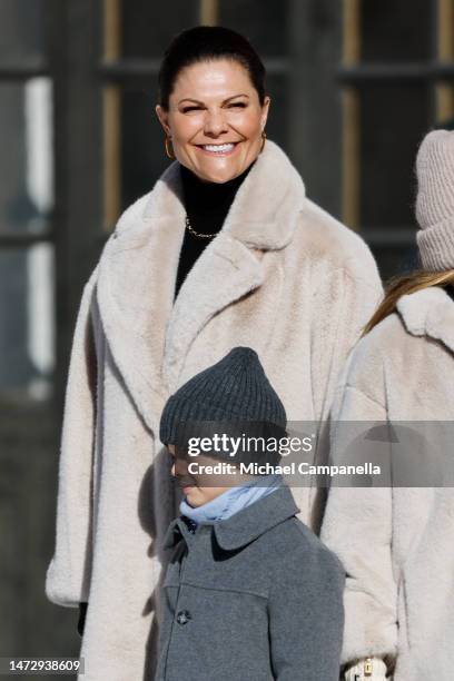 Crown Princess Victoria of Sweden and Prince Oscar of Sweden attend the Crown Princess' Name Day 2023 on March 12, 2023 in Stockholm, Sweden.