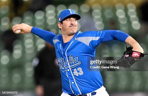 Matt Harvey of Team Italy pitches at the top of the first inning during the World Baseball Classic Pool A game between Netherlands and Italy at...