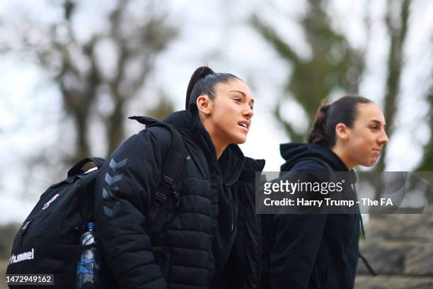 Maddi Wilde of Bristol City arrives at the stadium prior to the Barclays FA Women's Championship match between Bristol City and Durham at Robins High...