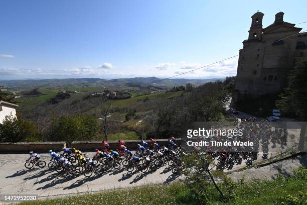 General view of the peloton passing through Montanto delle Marche during the 58th Tirreno-Adriatico 2023, Stage 7 a 154km stage from San Benedetto...