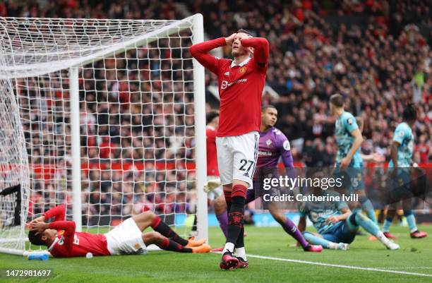 Wout Weghorst of Manchester United reacts after a missed chance during the Premier League match between Manchester United and Southampton FC at Old...