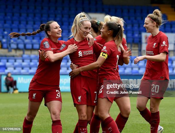 Missy Bo Kearns of Liverpool Women celebrates after scoring the second goal during the FA Women's Super League match between Liverpool and Tottenham...