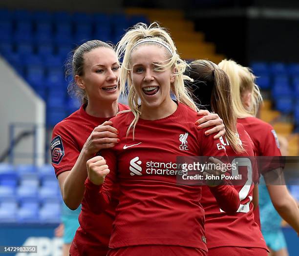 Missy Bo Kearns of Liverpool Women celebrates after scoring the second goal during the FA Women's Super League match between Liverpool and Tottenham...