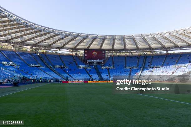 General view inside the stadium prior to the Serie A match between AS Roma and US Sassuolo at Stadio Olimpico on March 12, 2023 in Rome, Italy.