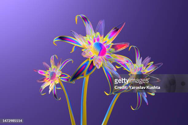 artificial multicolor glass cgi abstract flowers_stock photo - summer stock illustrations ストックフォトと画像