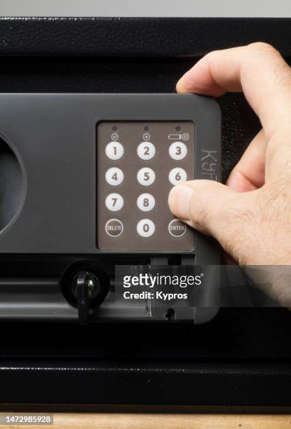 steel safe with numeric lock - touchpad stockfoto's en -beelden