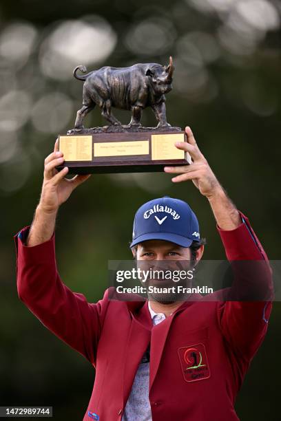 Jorge Campillo of Spain with the winners trophy after the final round of the Magical Kenya Open Presented by Absa at Muthaiga Golf Club on March 12,...