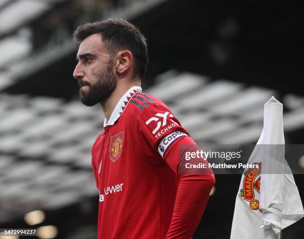 Bruno Fernandes of Manchester United in action during the Premier League match between Manchester United and Southampton FC at Old Trafford on March...